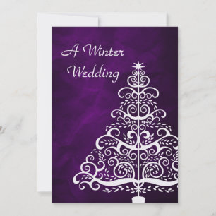 Purple Silver Christmas Tree Winter Wedding Invitation