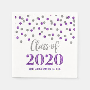 Purple Silver Confetti Class of 2020 Graduation Napkin