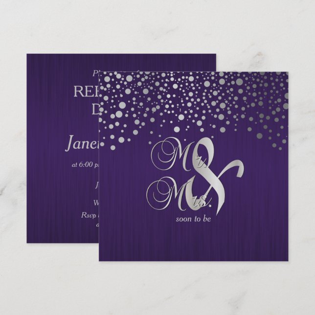 Purple & Silver Confetti Dots - Rehearsal Dinner Invitation (Front/Back)