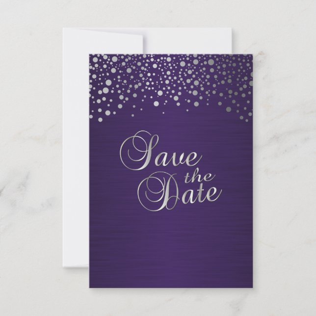 Purple & Silver Confetti Dots - Save the Date (Front)