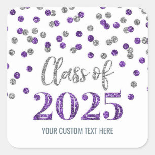 Purple Silver Confetti Graduation 2025  Square Sticker