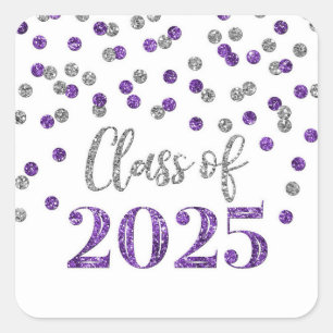 Purple Silver Confetti Graduation 2025 Square Sticker