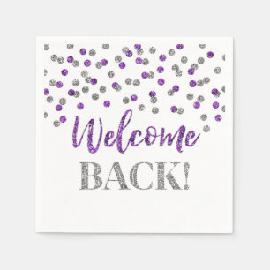Purple Silver Confetti Welcome Back Napkins