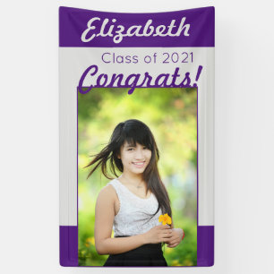 Purple Silver Congrats One Photo Graduation Party Banner