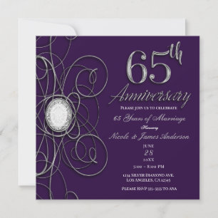 Purple & Silver Diamond 65 65th Anniversary Party Invitation
