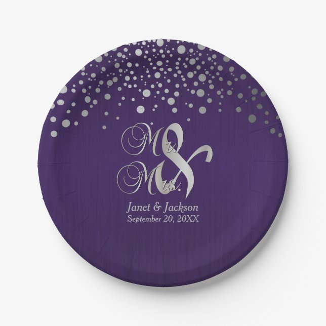 Purple & Silver Dots Paper Plate (Front)