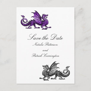 Purple Silver Dragon Save the Date Postcard