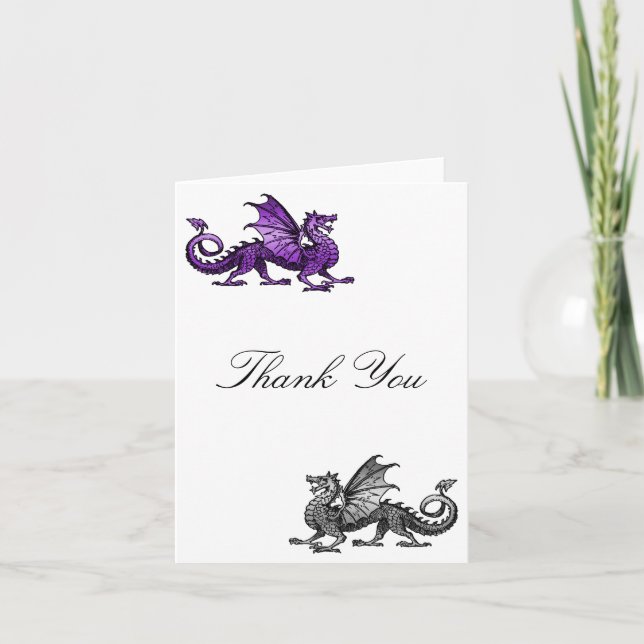 Purple Silver Dragon Thank You Card (Front)