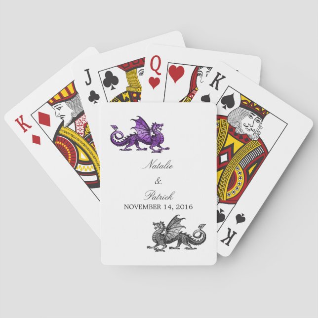 Purple Silver Dragon Wedding Playing Cards (Back)