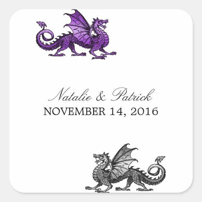 Purple Silver Dragon Wedding Stickers (Front)