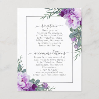 Purple & Silver Elegant Floral Wedding Details Enclosure Card