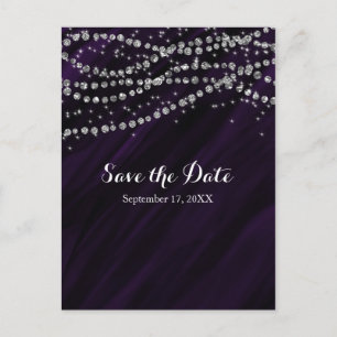 Purple & Silver Faux Diamond Bling Save The Date Announcement Postcard