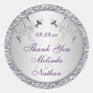 Purple Silver FAUX Foil Wedding Favour Sticker