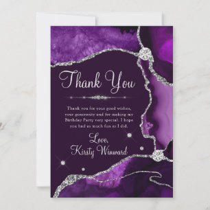 Purple & Silver Faux Glitter Agate Birthday Thank You Card