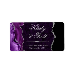 Purple & Silver Faux Glitter Agate Wedding Label