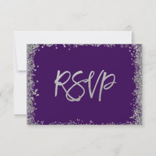 Purple Silver Faux Glitter RSVP Card