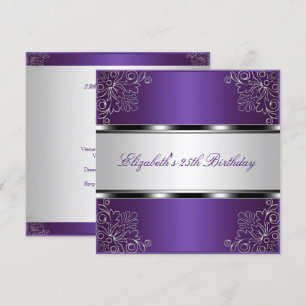 Purple Silver Floral 25th Birthday Party Event Invitation