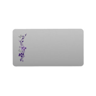 Purple, Silver Floral, Butterfly Address Label