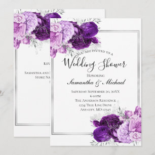 Purple Silver Floral Elegant Formal Wedding Shower Invitation
