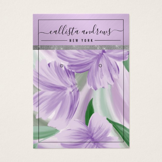 Purple Silver Floral Glitter Earring Display Card (Front)
