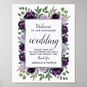 Purple Silver Floral Green Unplugged Wedding Sign