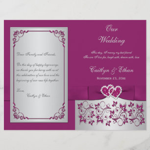 Purple, Silver Floral Hearts Wedding Program