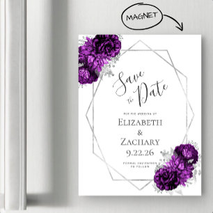 Purple Silver Floral Magnetic Save the Date