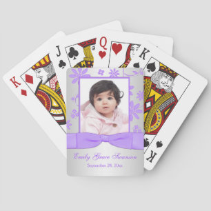 Purple, Silver Floral Photo Playing Cards