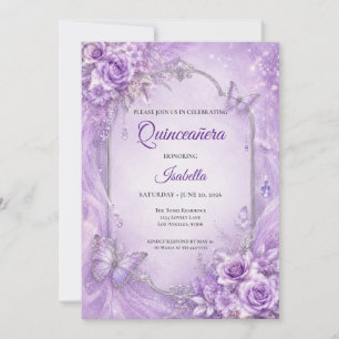 Purple Silver Floral Princess Quinceañera Invitation