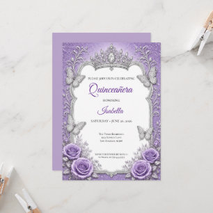 Purple Silver Floral Princess Quinceañera Invitation