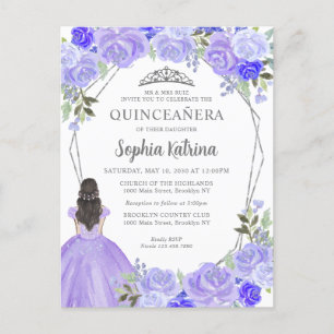 Purple Silver Floral Princess Tiara Quinceañera Postcard