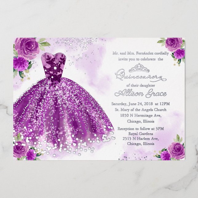 Purple Silver Floral Quinceanera (Front)