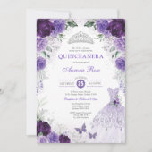 Purple Silver Floral Quinceañera Mis Quince Anos Invitation | Zazzle