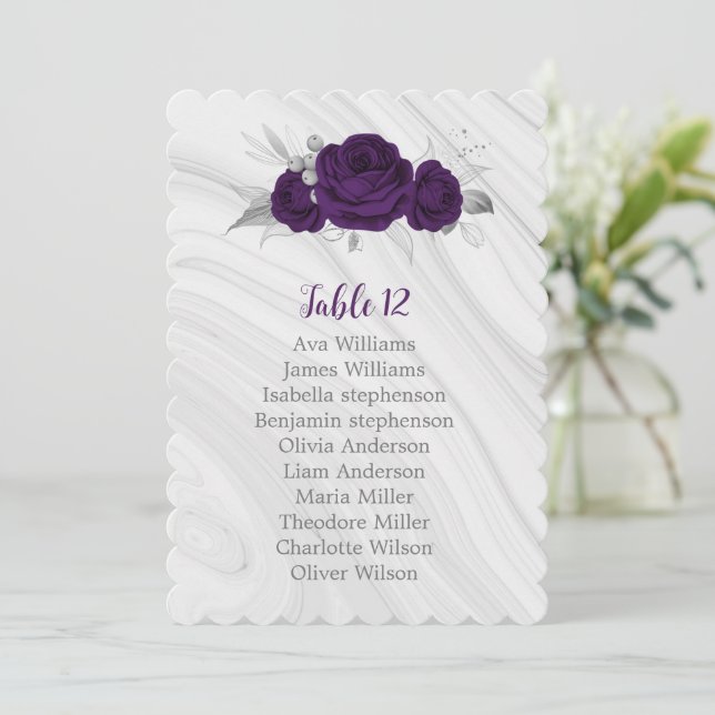 purple silver floral seating chart table number (Standing Front)