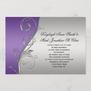 Purple Silver Floral Swirls Wedding Invitation