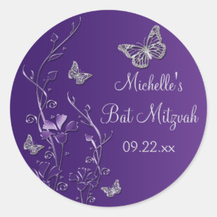 Purple Silver Floral with Butterflies 1.5" Sticker