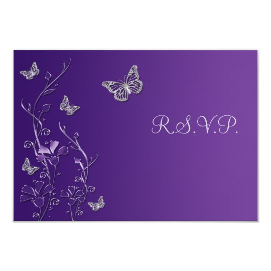 Purple Silver Floral with Butterflies RSVP Card