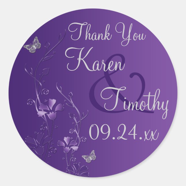 Purple, Silver Floral with Butterflies Sticker 2 (Front)