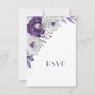 Purple Silver Floral with entree choice RSVP Card