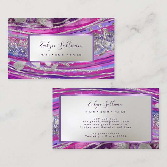 Purple Silver Foil Geode Business Card (Front/Back)