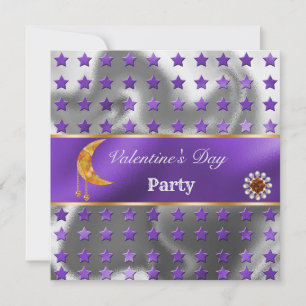 Purple Silver Foil Glitter Orange Moon Valentine Invitation