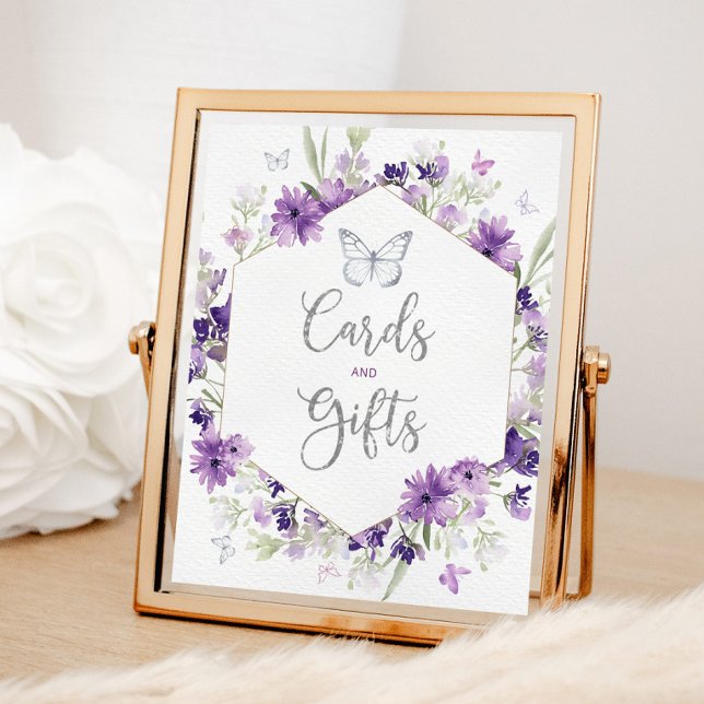 Purple silver frame butterfly cards and gifts poster (Creator Uploaded)