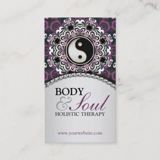 Purple Silver Funky New Age Holistic Business Card (Front)