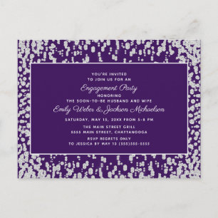 Purple  Silver Glam Confetti Engagement Postcard