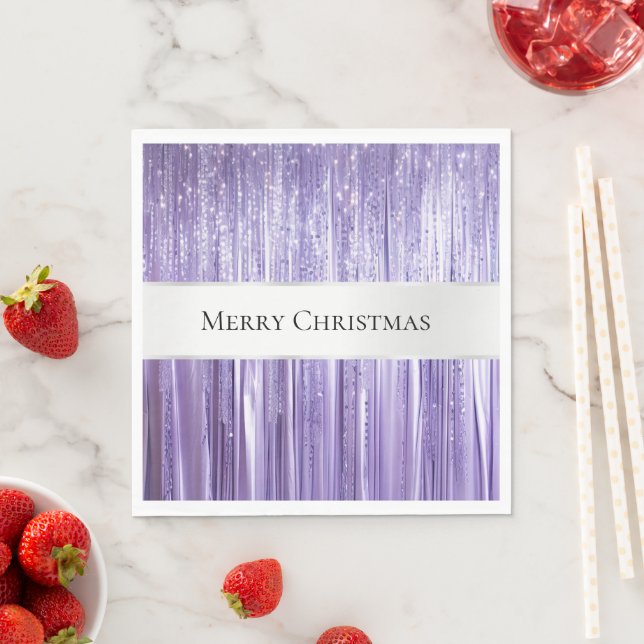 Purple Silver Glam Tinsel Stripes  Napkin (Insitu)