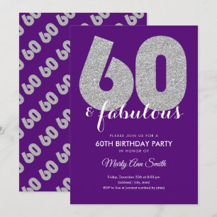 Purple Silver Glitter 60 & Fabulous Birthday Party Invitation