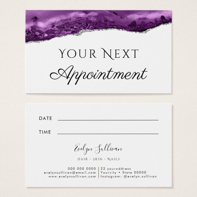 purple silver glitter agate Appointment Card (Front & Back)