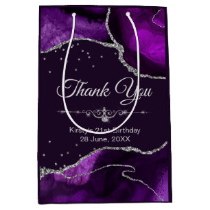 Purple & Silver Glitter Agate Birthday Thank You Medium Gift Bag