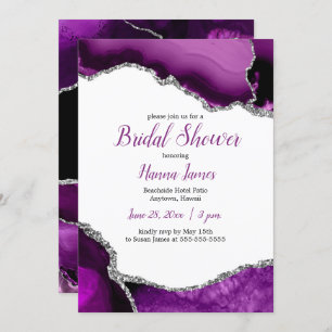 Purple Silver Glitter Agate Bridal Shower Invitation