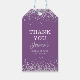 Purple Silver Glitter Bridal Shower Thank You Gift Tags